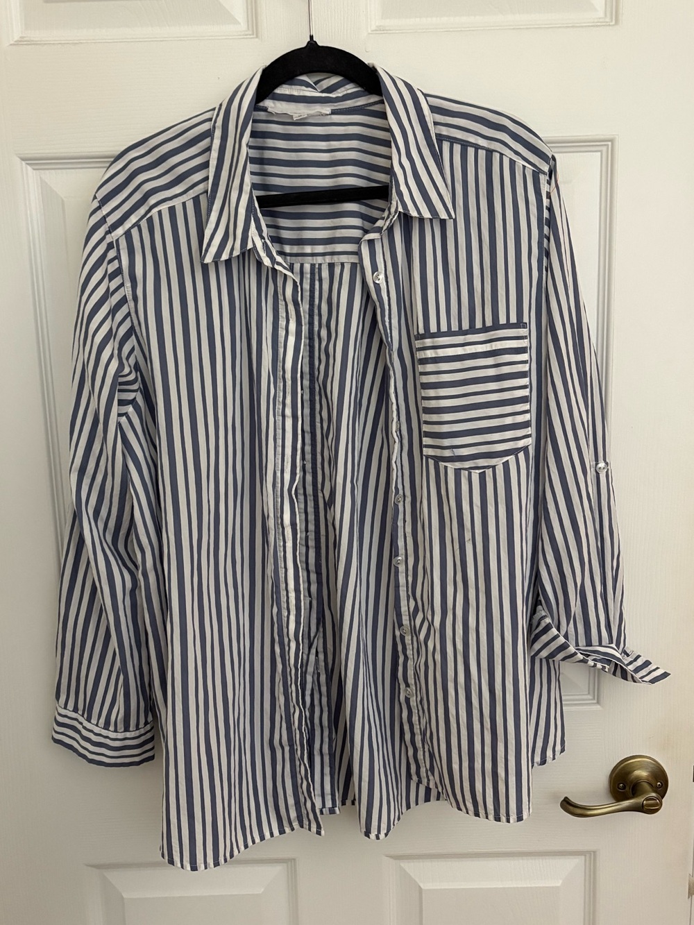 Jane and Delancey Blue and White Vertical Stripe Button-Down Shirt
